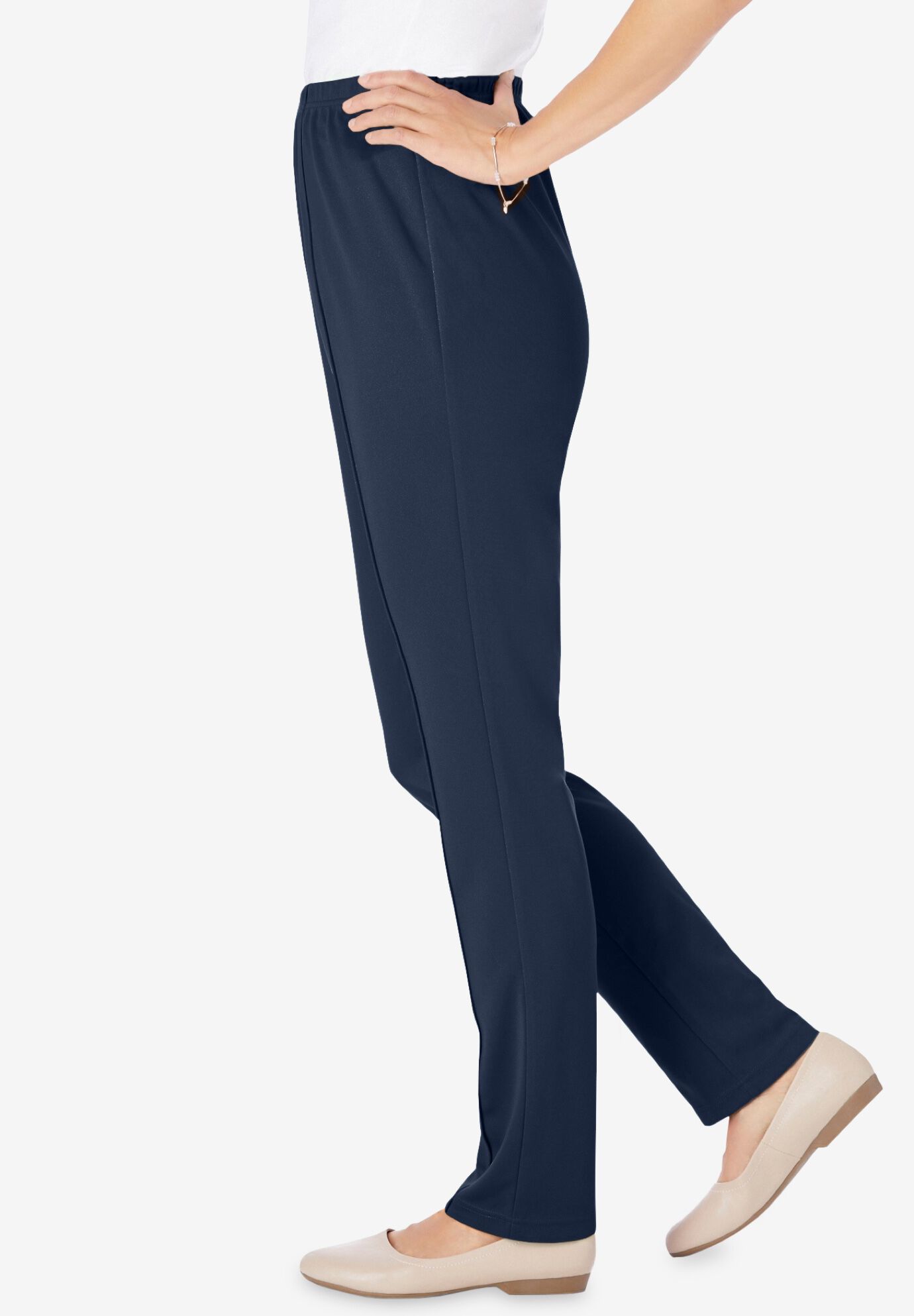 Woman Within Women s Plus Size The Hassle Free Elastic Waist Soft Knit Pant 26 W Black