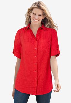 Short-Sleeve Button-Down Cotton Seersucker Shirt