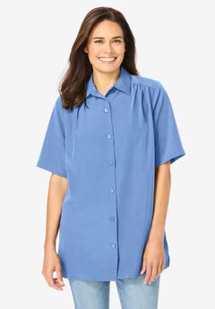Short-Sleeve Peachskin Button-Front Shirt