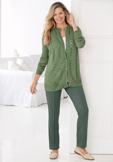 Long-Sleeve Pointelle Cardigan | Woman