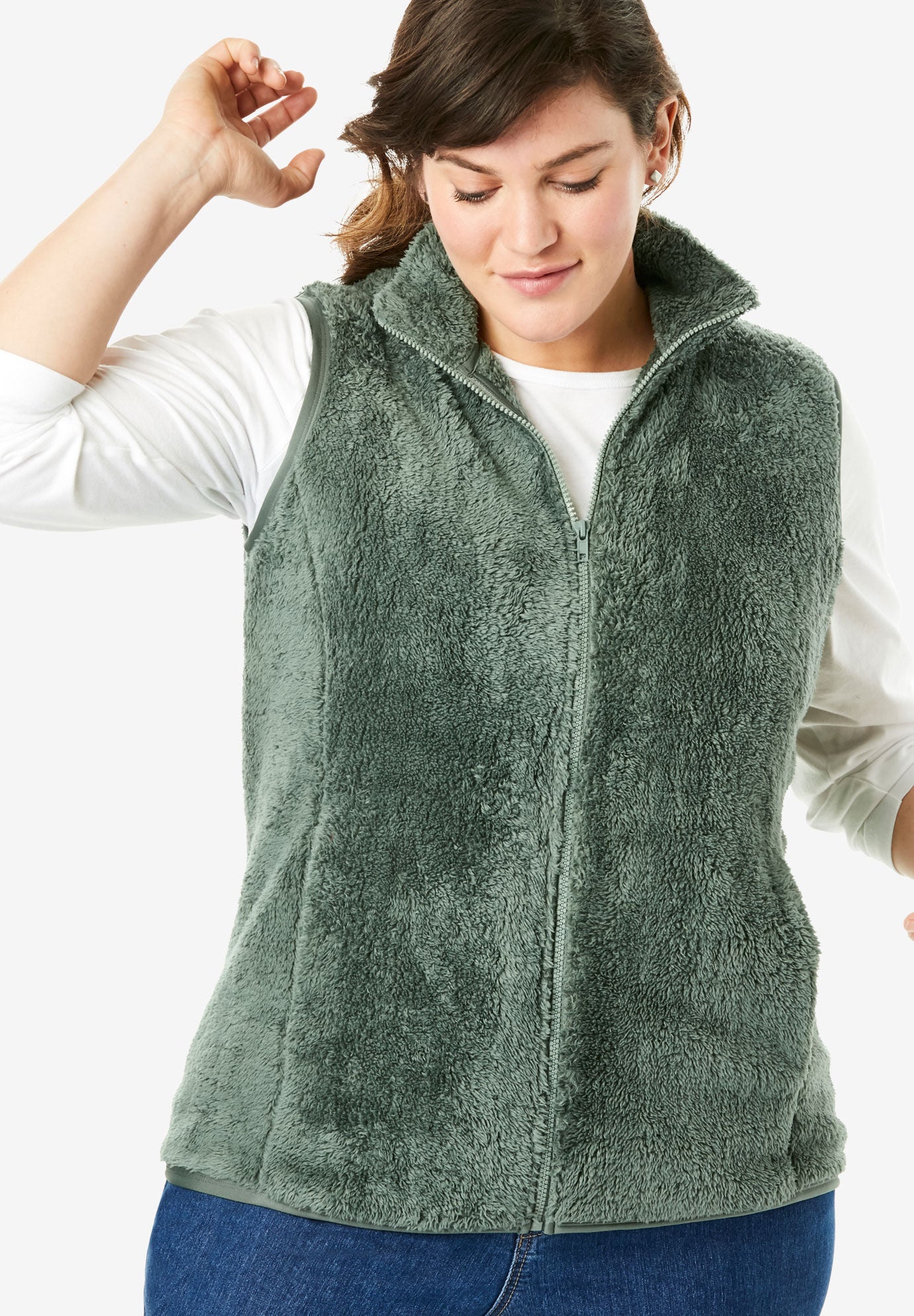 woman within fleece jacket