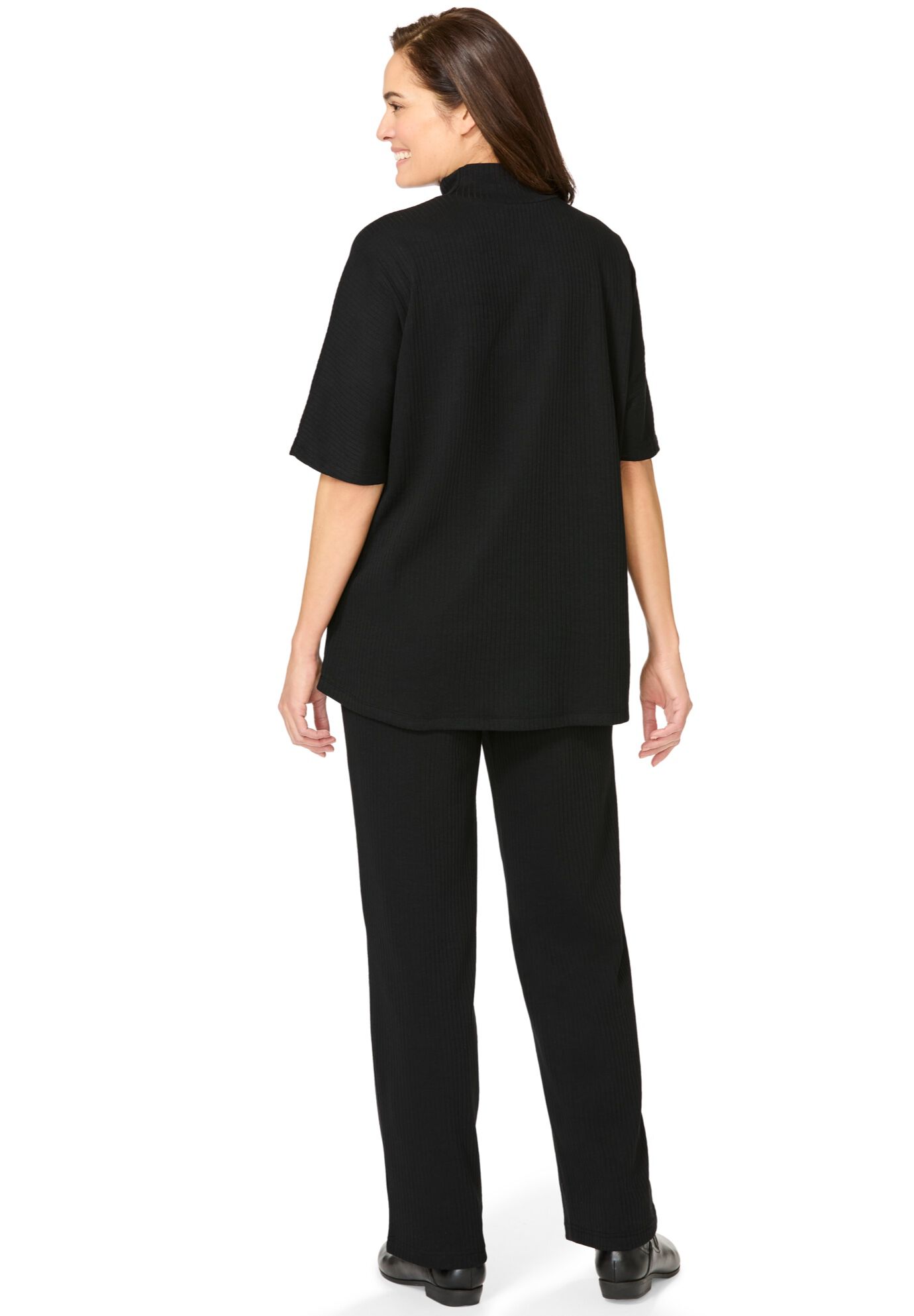 Ribbed-Knit Pant Set, BLACK, on-hover image number 1