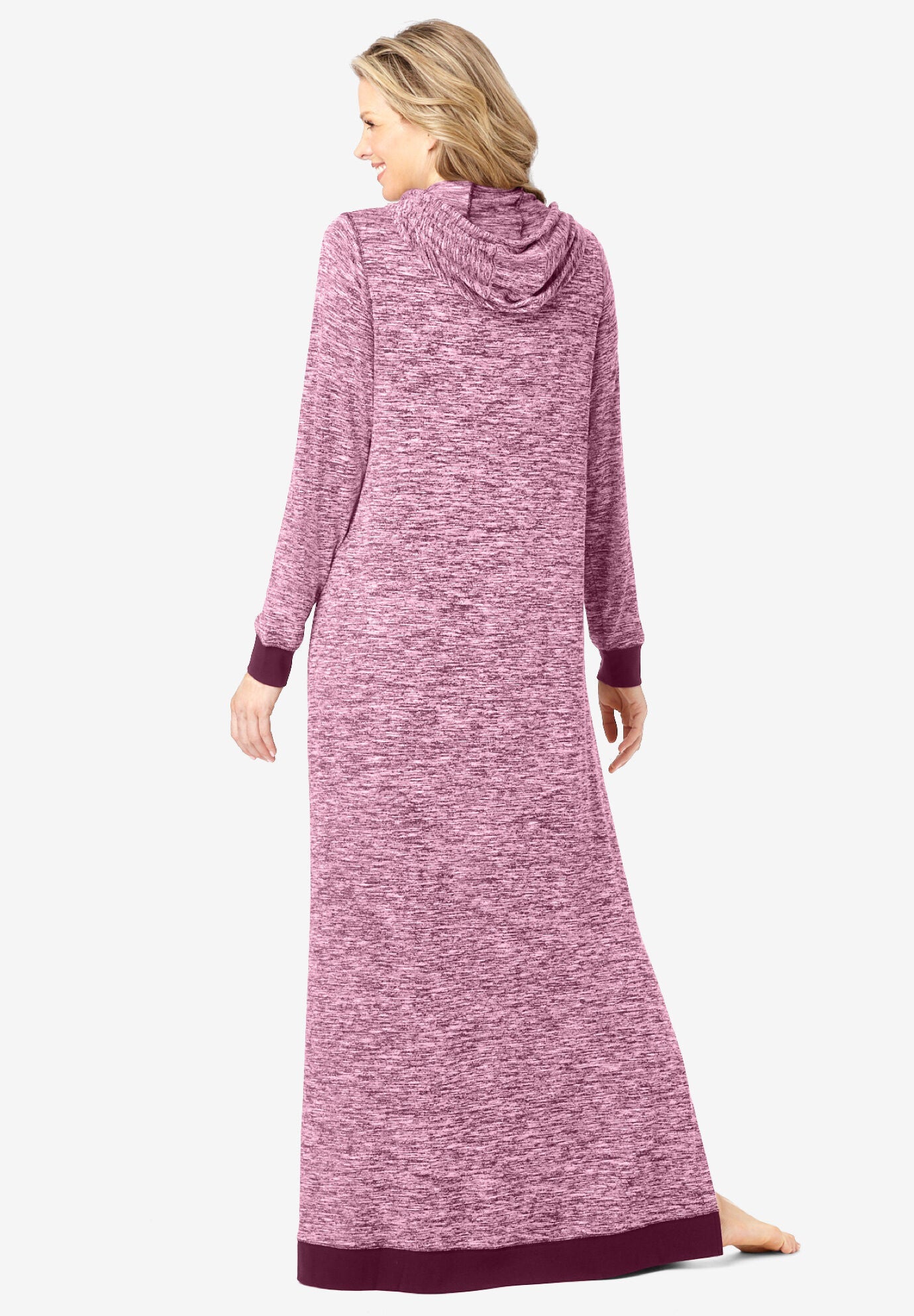 Marled Hoodie Sleep Lounger Relaxed Fit, Pink Marled Woman Within