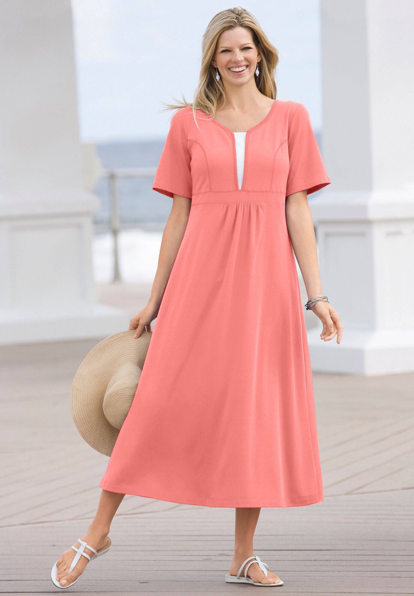 Short-Sleeve Seersucker Dress - Breathable Cotton, Navy Gingham