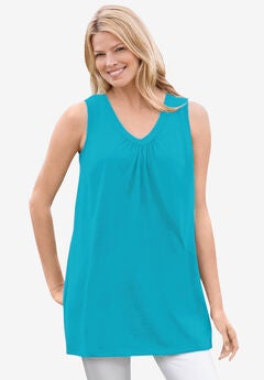 Perfect Sleeveless Shirred V-Neck Tunic