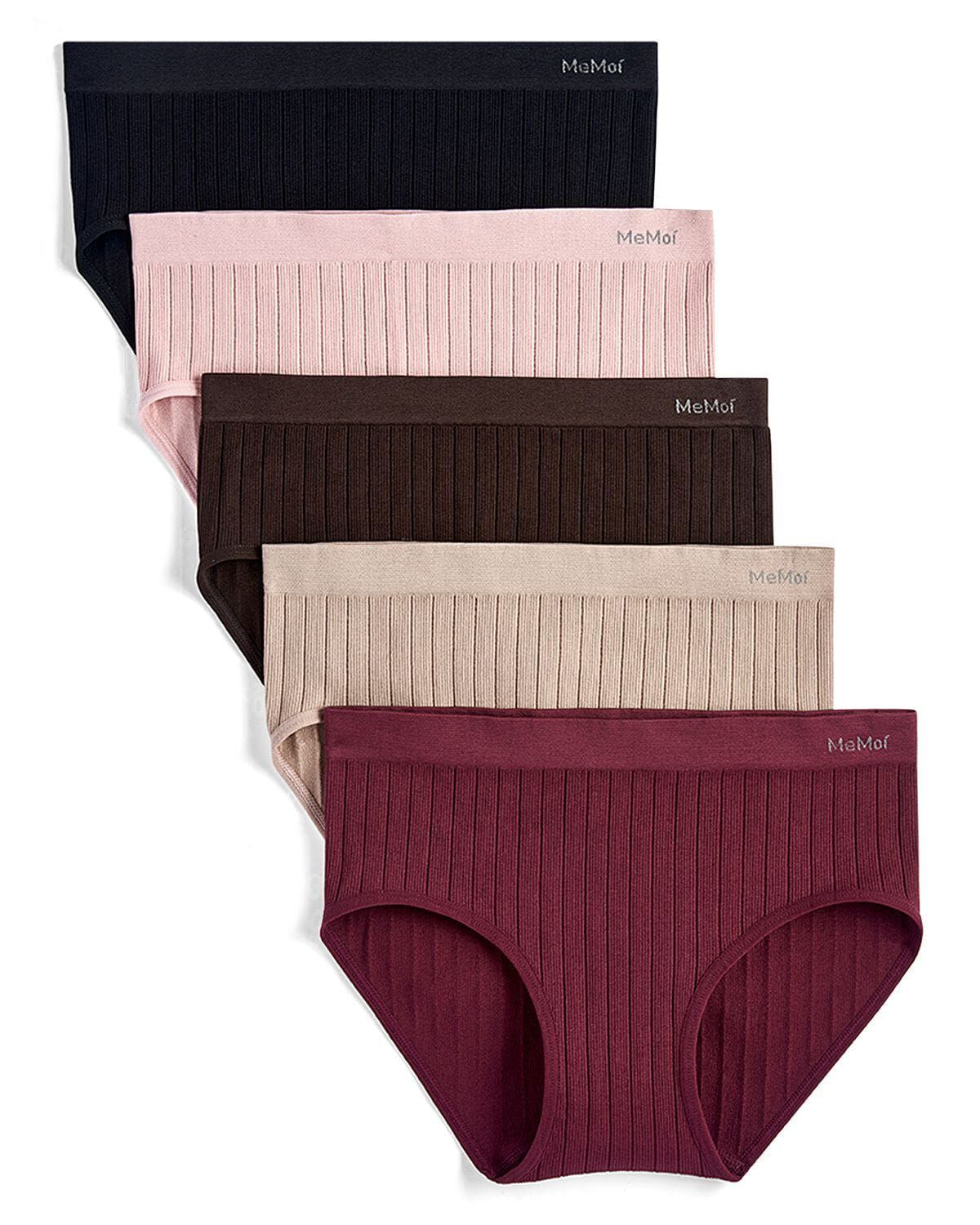 5 Pair Women's Seamless Wide-Rib Full-Coverage Tag-Free Briefs, BLACK MULTI, hi-res image number 0