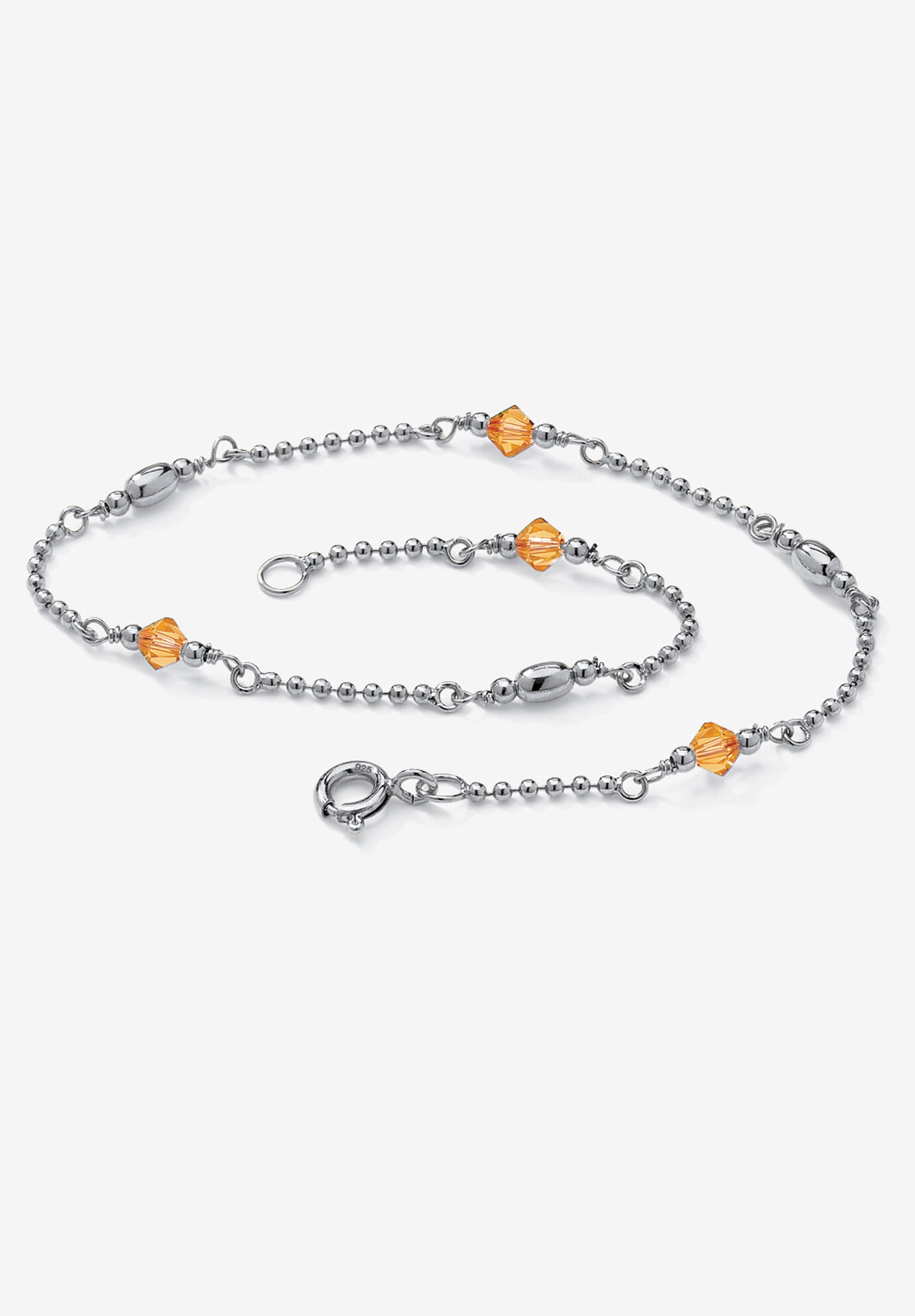 Platinum Plated Silver Ankle Bracelet (2Mm), Round Simulated Birthstone 11 Inches, NOVEMBER, hi-res image number 0