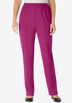 Womens Plus-Size Soft Knit Hassle-Free Pull-On Elastic-Waist Pants