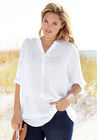 Three-Quarter Sleeve Tab-Front Tunic, WHITE, hi-res image number null