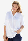 Three-Quarter Sleeve Tab-Front Tunic, WHITE, hi-res image number null