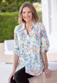 Rayon Pintucked Effortless Tunic Blouse
