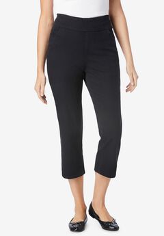 Pull-On Flex-Fit Elastic-Waist Stretch Denim Capri Jeans