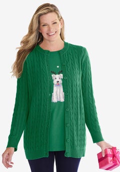Cotton Cable Knit Cardigan Sweater
