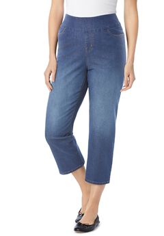 Pull-On Flex-Fit Elastic-Waist Stretch Denim Capri Jeans