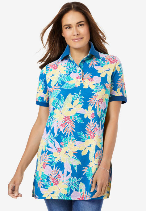 Perfect Printed Short-Sleeve Polo Shirt | Woman Within