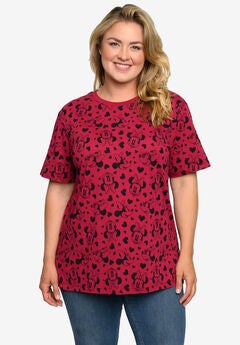 Minnie Mouse Hearts All-Over Print T-Shirt Cranberry Red