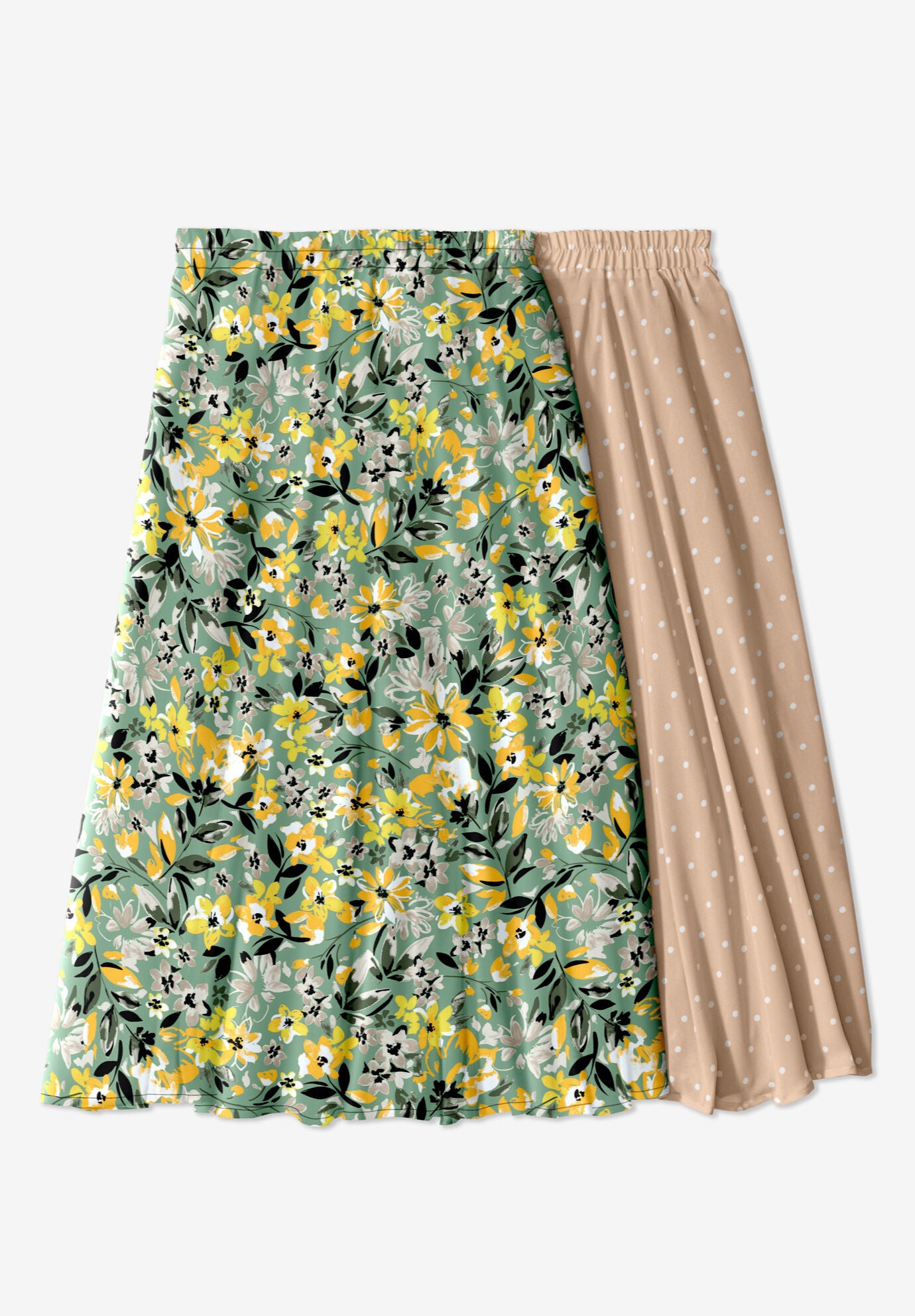 Reversible A Line Skirt with Elastic Waist New Khaki Painterly Bloom Woman Within