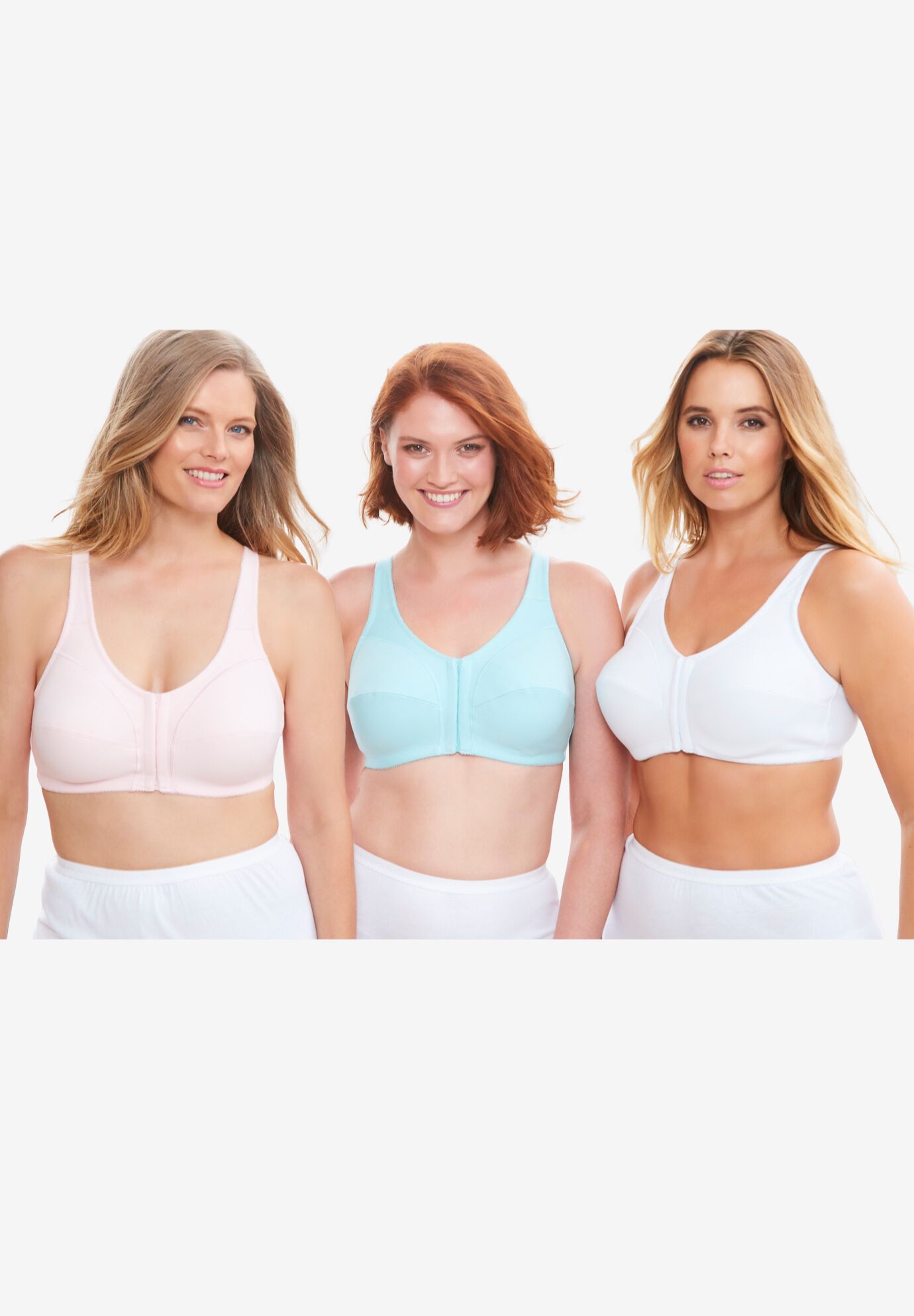 3-Pack Front-Close Cotton Wireless Bra, , alternate image number 3