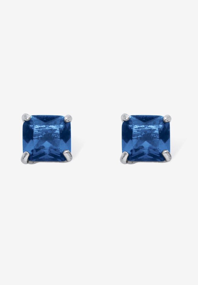 Sterling Silver Stud Princess Cut Simulated Birthstone Stud Earrings, SEPTEMBER, hi-res image number 0