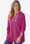 Embroidered Thermal Henley Tee, RASPBERRY VINE EMBROIDERY, hi-res image number null