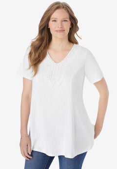 Rounded V-Neck Crochet Tunic