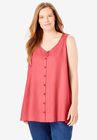 Button-Front Linen Tank, SWEET CORAL, hi-res image number null