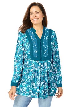 Button-Front Mixed Print Tunic