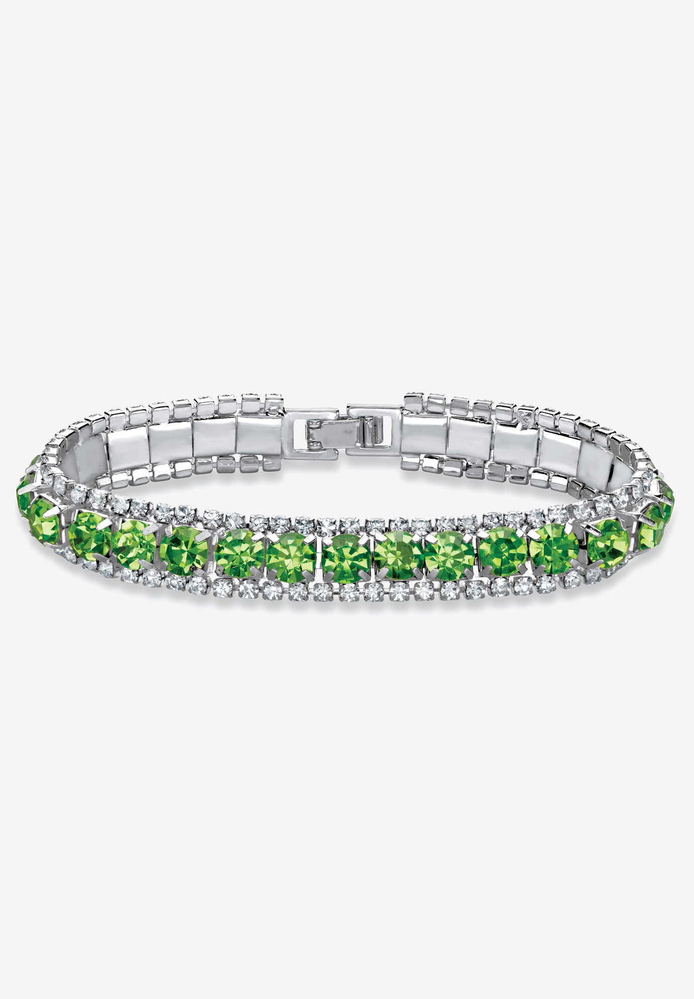 Silver Tone Tennis Bracelet Simulated Birthstones and Crystal, 7 inches, AUGUST, hi-res image number 0