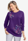 French Terry Sweatshirt, RADIANT PURPLE MULTI FLORAL EMBROIDERY, hi-res image number null