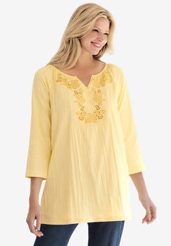 Embroidered Crinkle Tunic