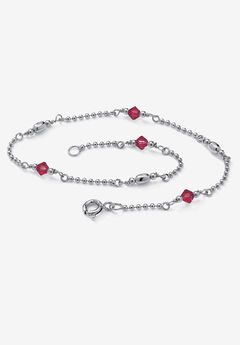 Platinum Plated Silver Ankle Bracelet (2Mm), Round Simulated Birthstone 11 Inches