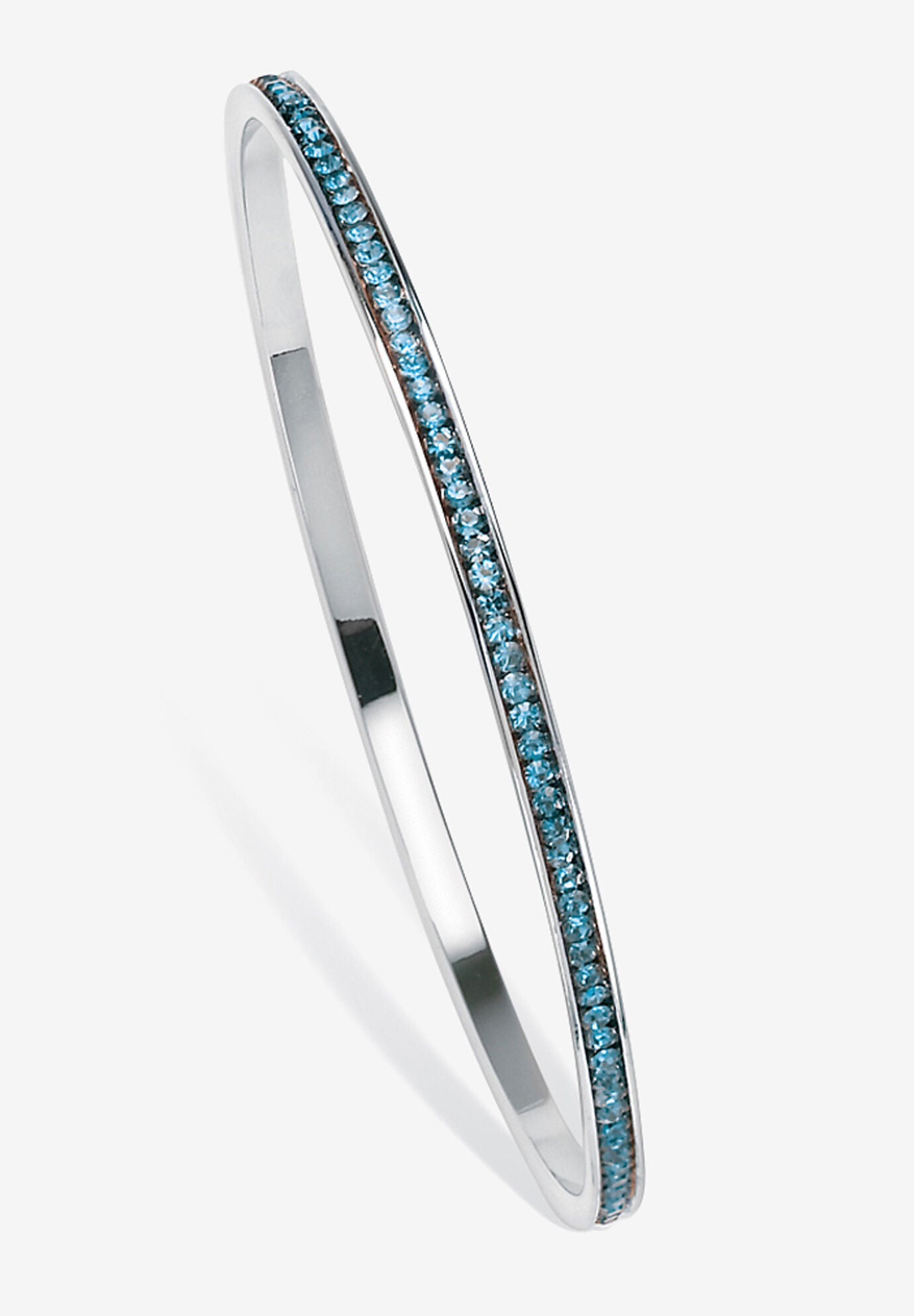 Silver Tone Eternity Bangle Bracelet Simulated Birthstones 7.5 inches, MARCH, hi-res image number 0