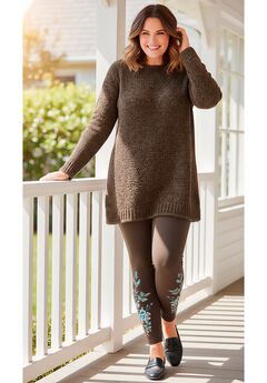 Stretch-Cotton Knit Pull-On Embroidered Leggings