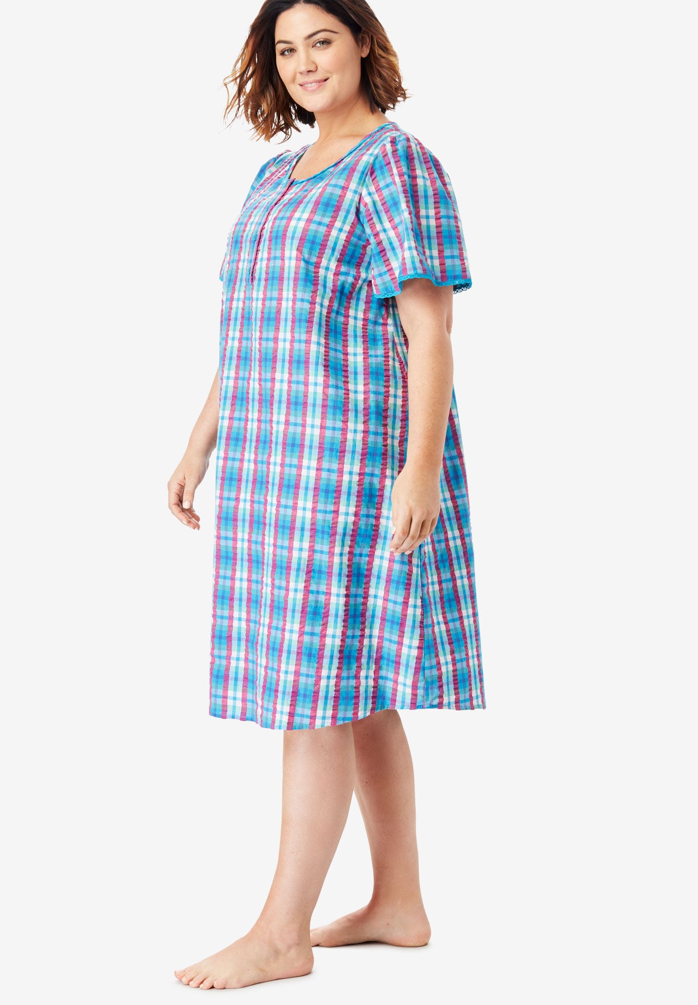 Seersucker nightgown plus size Clearance