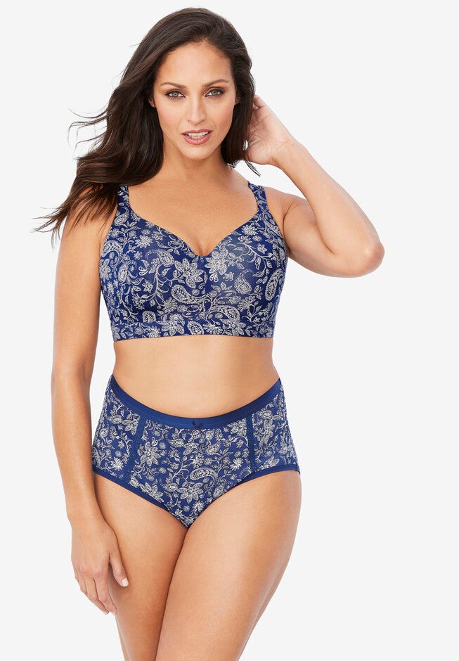 Solid Full-Coverage Smooth No-Wire Bra & Matching 3-Pack Panty Set, , hi-res image number 0