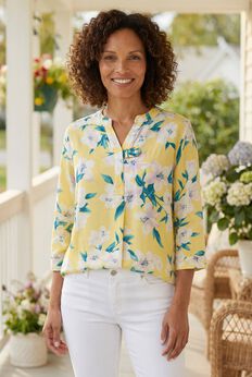 Rayon Three-Quarter Sleeve Effortless Tab-front Blouse