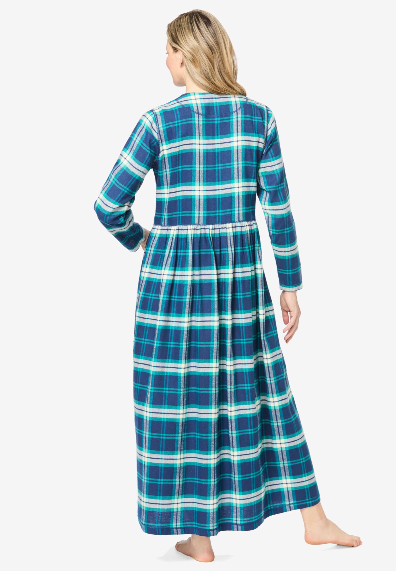 Flannel Plaid Lounger Soft Cotton Nightgown Red White Plaid Woman Within