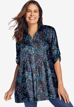 Rayon Pintucked Effortless Tunic Blouse