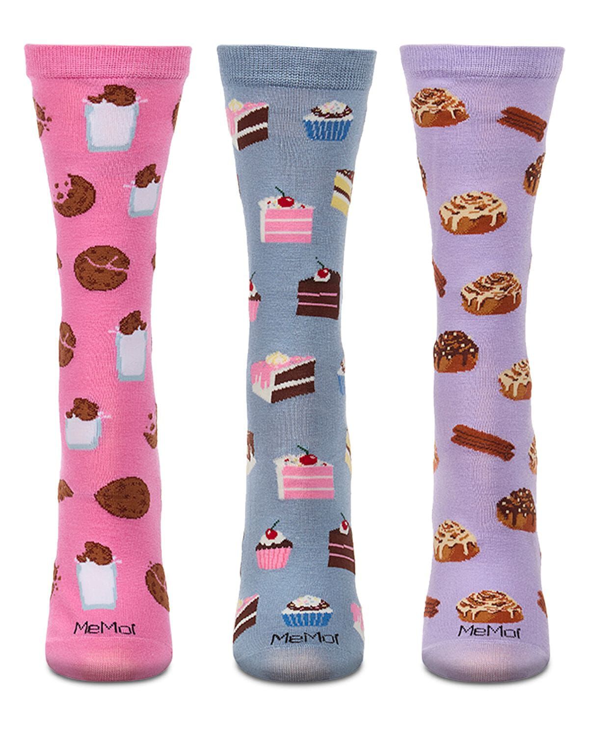 3 Pair Women's "You Deserve A Sweet Treat" Novelty Crew Socks Gift Set, PINK MULTI, alternate image number 1