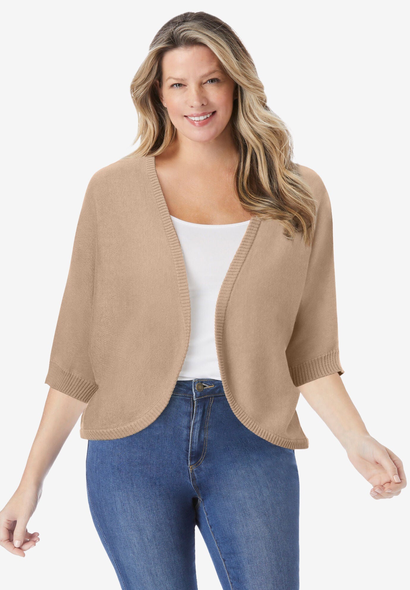 Rib Trim Cardigan Shrug for Plus Size Dresses, Black | Woman Rib Trim Cardigan Shrug for Plus Size Dresses, Black | Woman