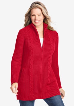 Cabled Zip-Front Cardigan