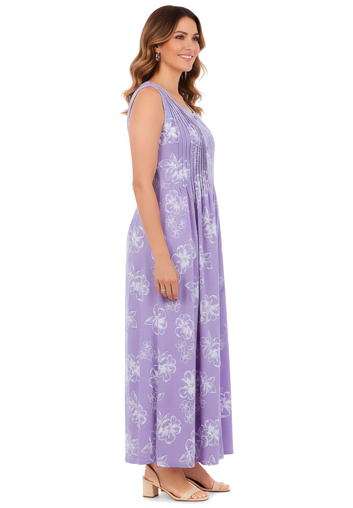 Pintucked Sleeveless Dress, SOFT IRIS PLUMERIA, alternate image number 2