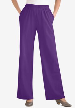 Womens Plus-Size 7-Day Knit Wide-Leg Pull-On Pants