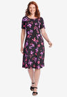 Short Sleeve Fit & Flare Dress, , alternate image number null