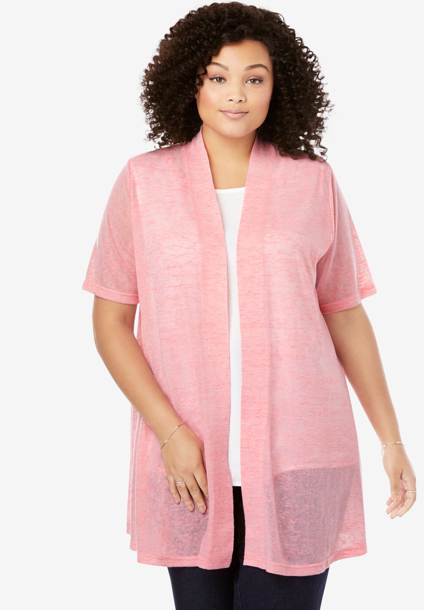 Woman Within Womens Plus Size Open Front Cable Knit Cardigan
