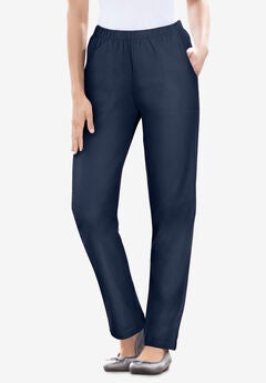 Fineline Pull-On Elastic Waist Straight-Leg Stretch Denim Jeans