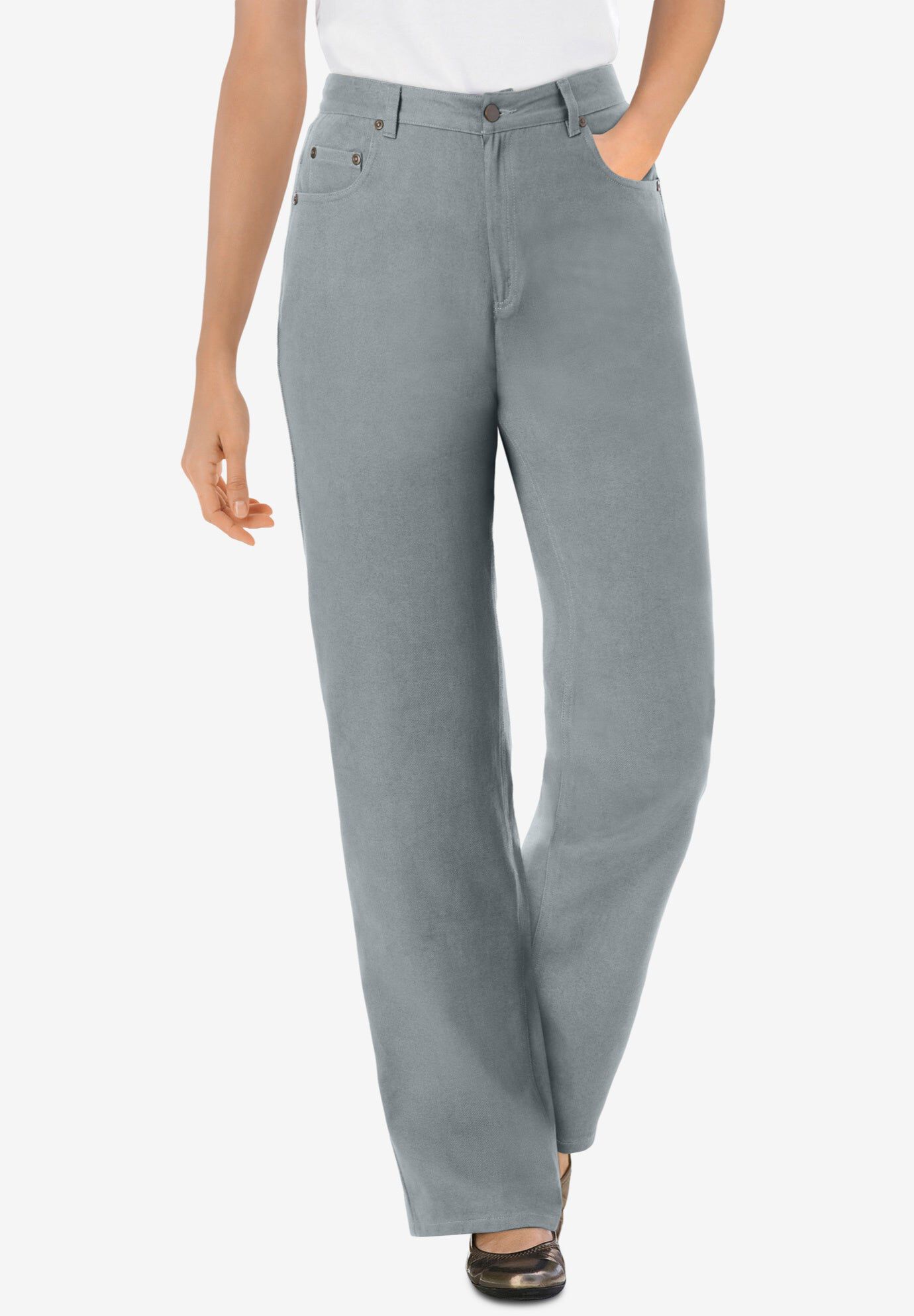 Perfect Relaxed All-Cotton Denim Five-Pocket Jeans, GUNMETAL, hi-res image number 0