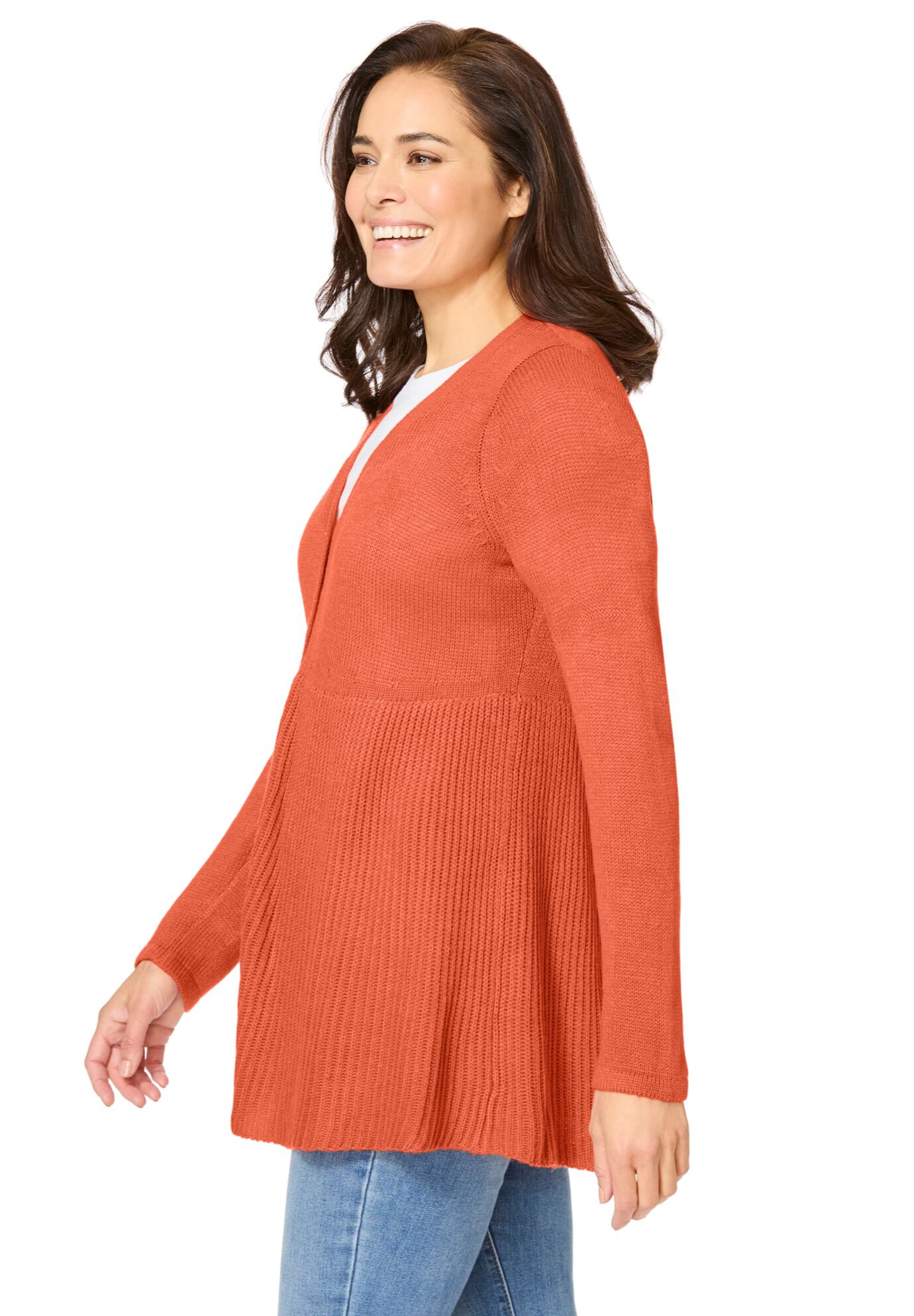 Babydoll Cardigan Sweater, PUMPKIN, alternate image number 2