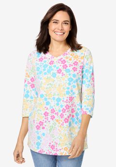 Perfect Printed Three-Quarter Sleeve V-Neck Tee
