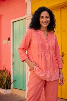 Embroidered Pintuck Tunic